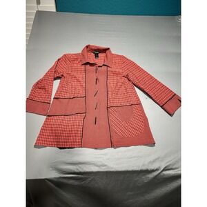 Ali Miles Textured Check Point Collar 3/4 Sleeve Button Tunic Top Blouse S